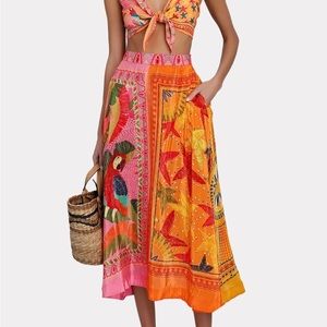 FARM RIO MIXED SCARVES MIDI SKIRT | SIZE MEDIUM